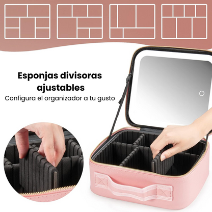 Organizador de maquillaje portátil con espejo LED | GlowUp PRO™