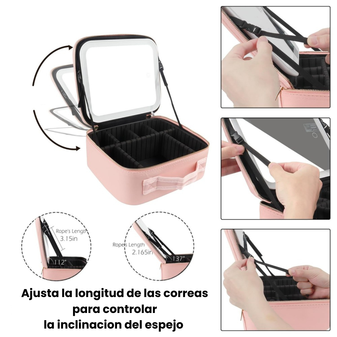 Organizador de maquillaje portátil con espejo LED | GlowUp PRO™