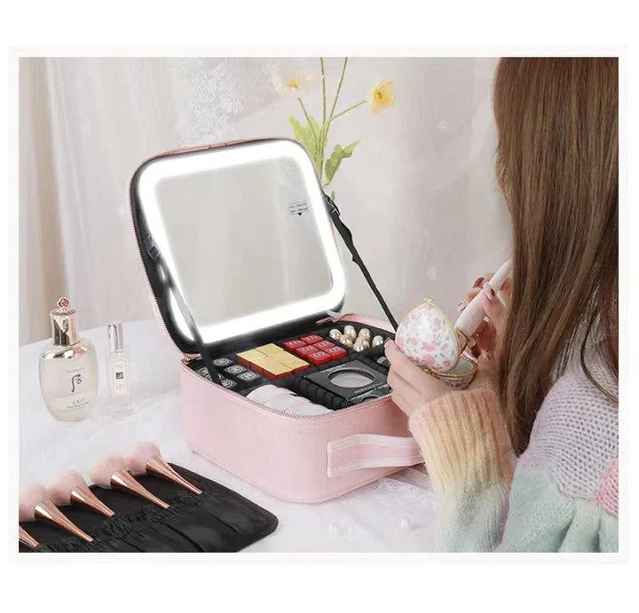 Organizador de maquillaje portátil con espejo LED | GlowUp PRO™