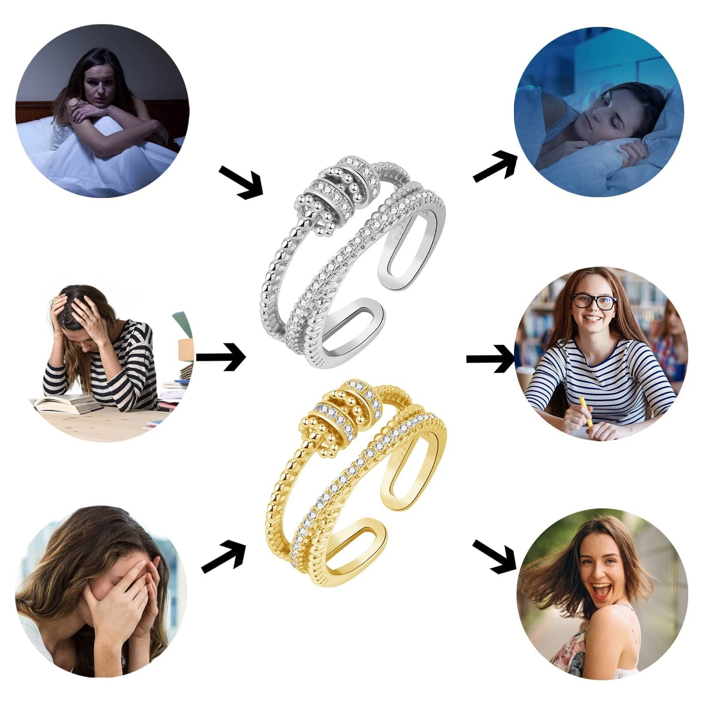 Anillo Anti Ansiedad - Regalo Para Hija Baño de Oro 18k