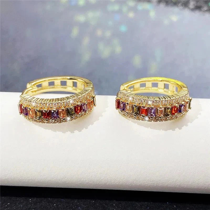 Pendiente Aro Piedras Oro 18K