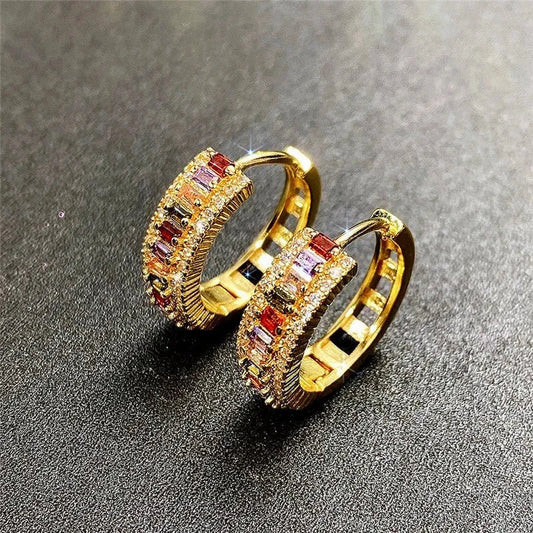 Pendiente Aro Piedras Oro 18K