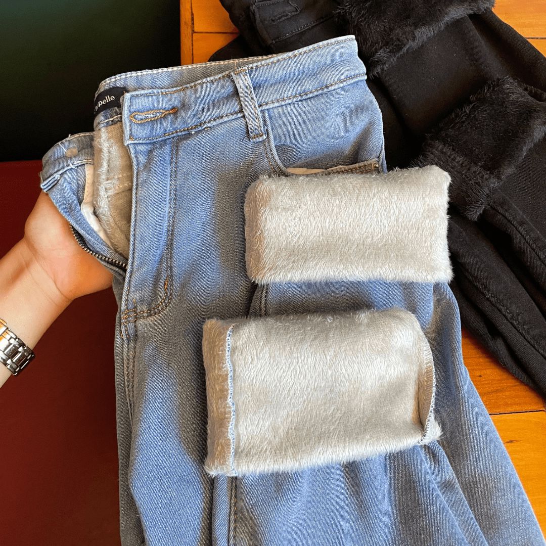 Pantalón Jeans Femenino con Elastano Forrado Forglows + Medias Térmicas