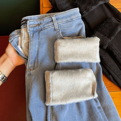 Pantalón Jeans Femenino con Elastano Forrado Forglows + Medias Térmicas