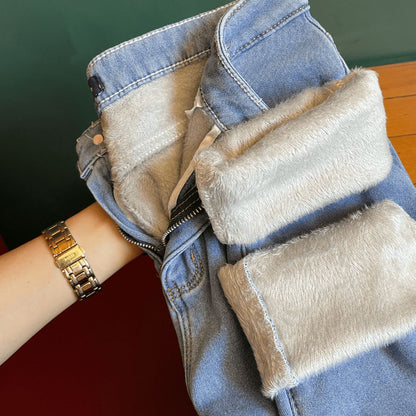 Pantalón Jeans Femenino con Elastano Forrado Forglows + Medias Térmicas