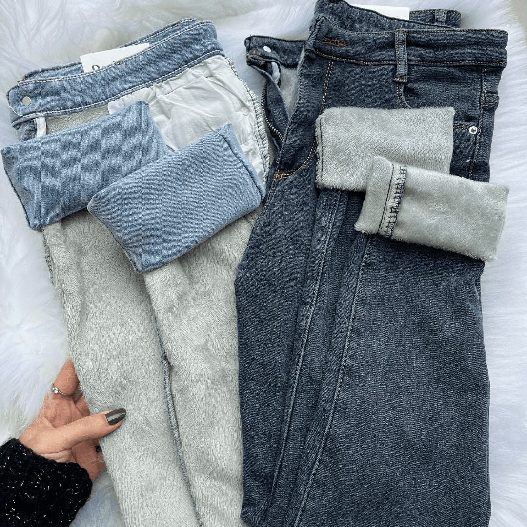 Pantalón Jeans Femenino con Elastano Forrado Forglows + Medias Térmicas