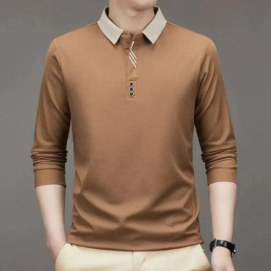 Camisa Polo Masculina John Karlo Minimalista de Manga Larga + Reloj Deyros de Lujo de Regalo