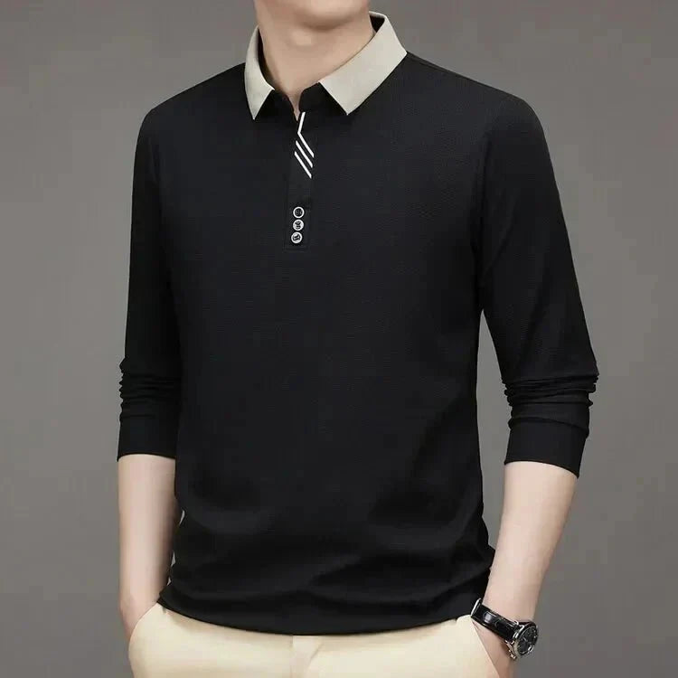 Camisa Polo Masculina John Karlo Minimalista Manga Larga + Regalo Reloj Deyros Lujo