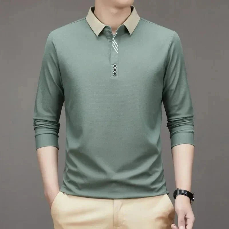 Camisa Polo Masculina John Karlo Minimalista Manga Larga + Regalo Reloj Deyros Lujo