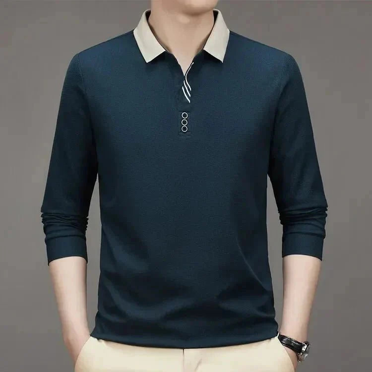 Camisa Polo Masculina John Karlo Minimalista Manga Larga + Regalo Reloj Deyros Lujo
