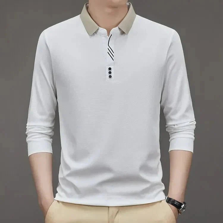 Camisa Polo Masculina John Karlo Minimalista de Manga Larga + Reloj Deyros de Lujo de Regalo