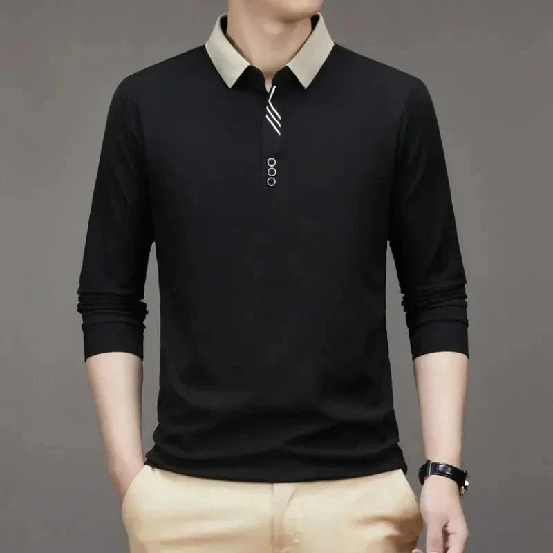 Camisa Polo Masculina John Karlo Minimalista Manga Larga + Regalo Reloj Deyros Lujo
