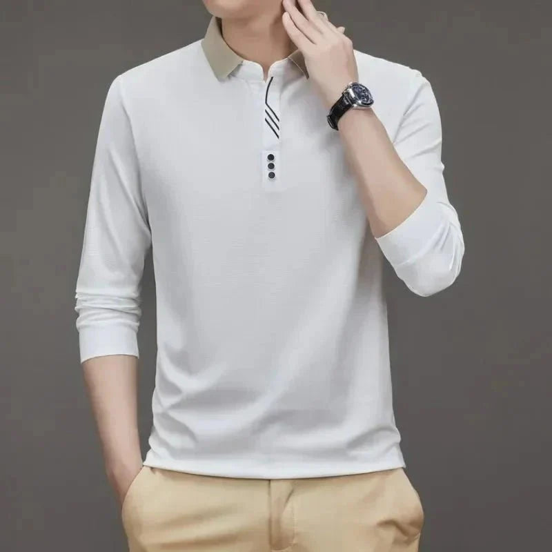 Camisa Polo Masculina John Karlo Minimalista de Manga Larga + Reloj Deyros de Lujo de Regalo